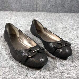 Sofft Womens 8.5 Black Leather Ballet Flats Medallion‎ Toe Comfort Shoes